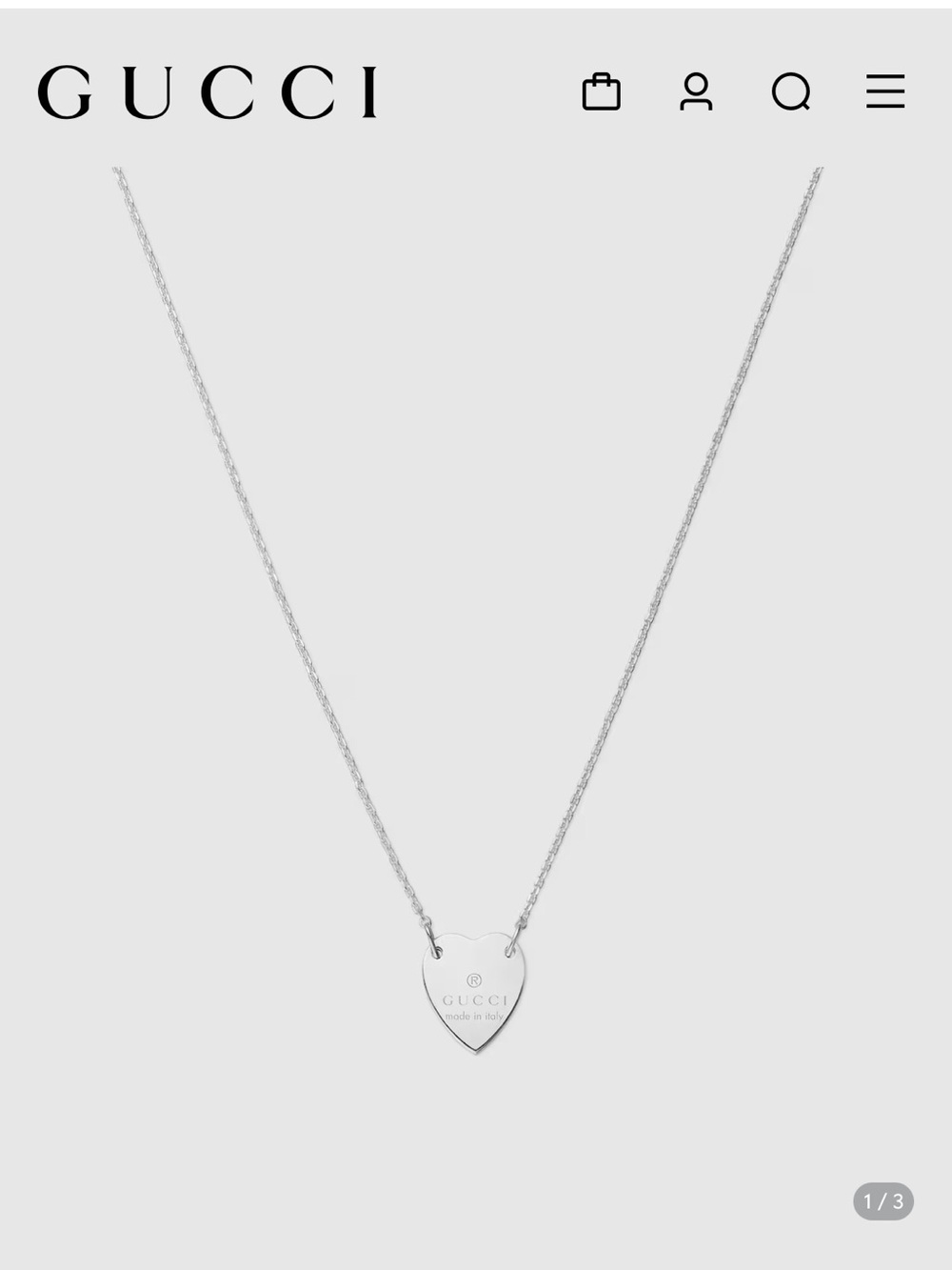 Gucci Silver Heart Pendant Necklace with Engraved Logo